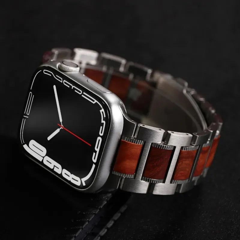 Red Sandalwood & Stainless Steel Strap