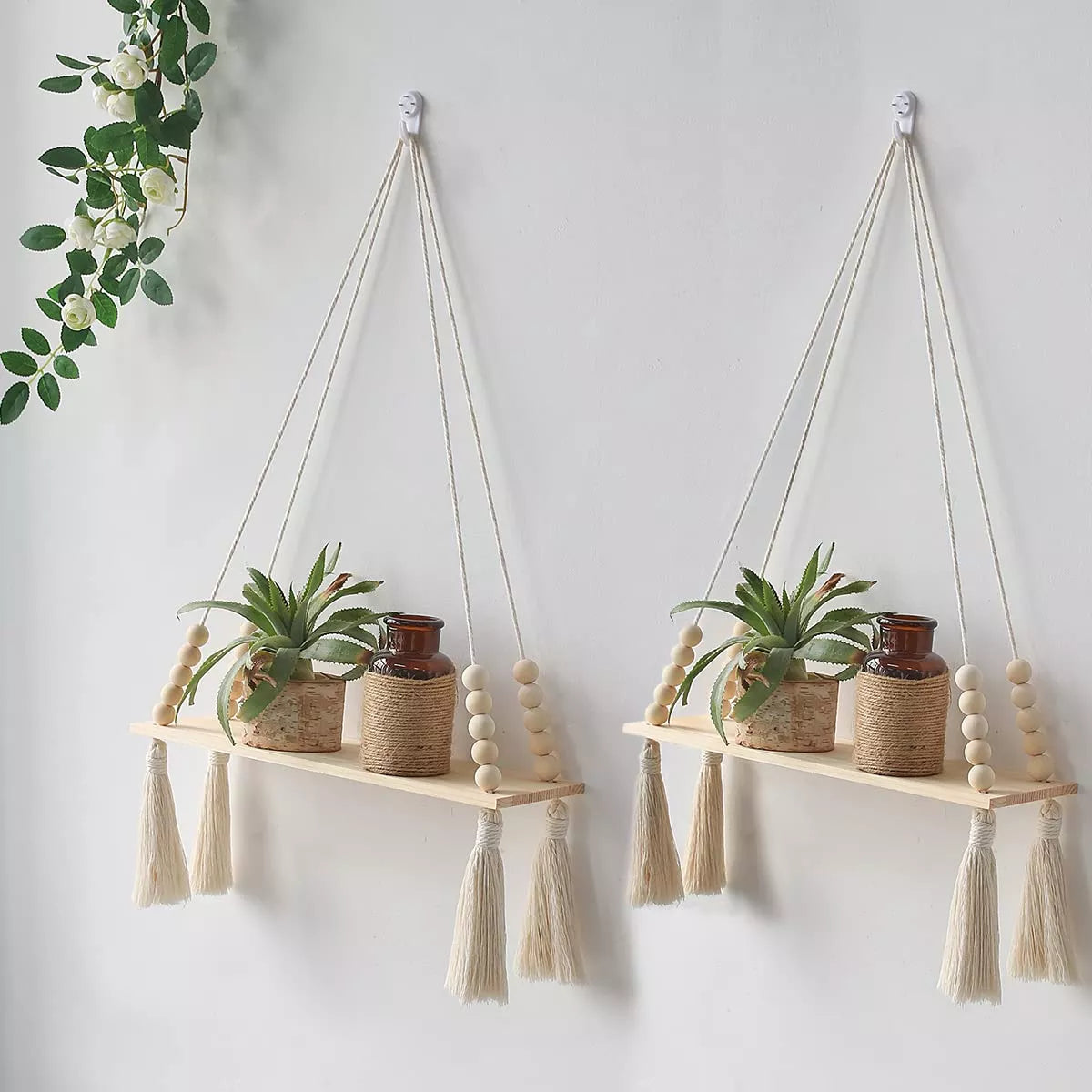 Macrame Tassel Wood Wall Shelf