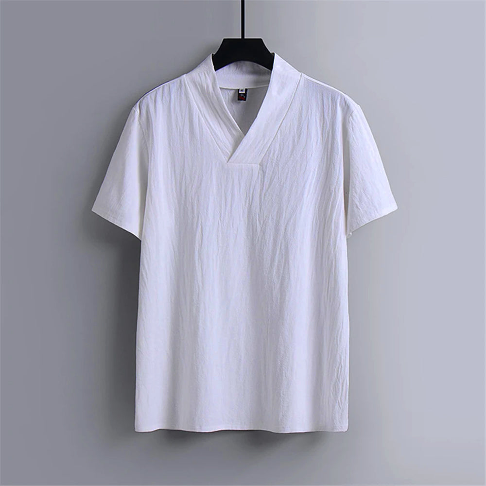 Men's Breathable Broadcloth Cotton V-Neck Shirts