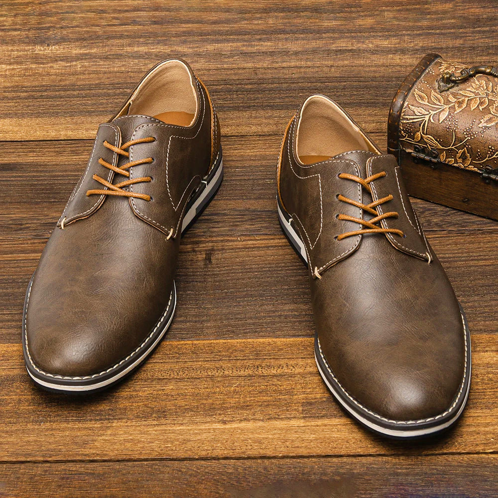 Walnut Men's Stitched Leather Dress Shoes