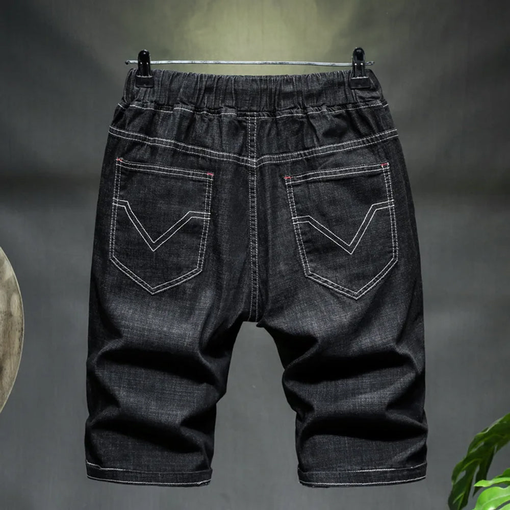 Casual Men's Elastic-Waist Denim Shorts